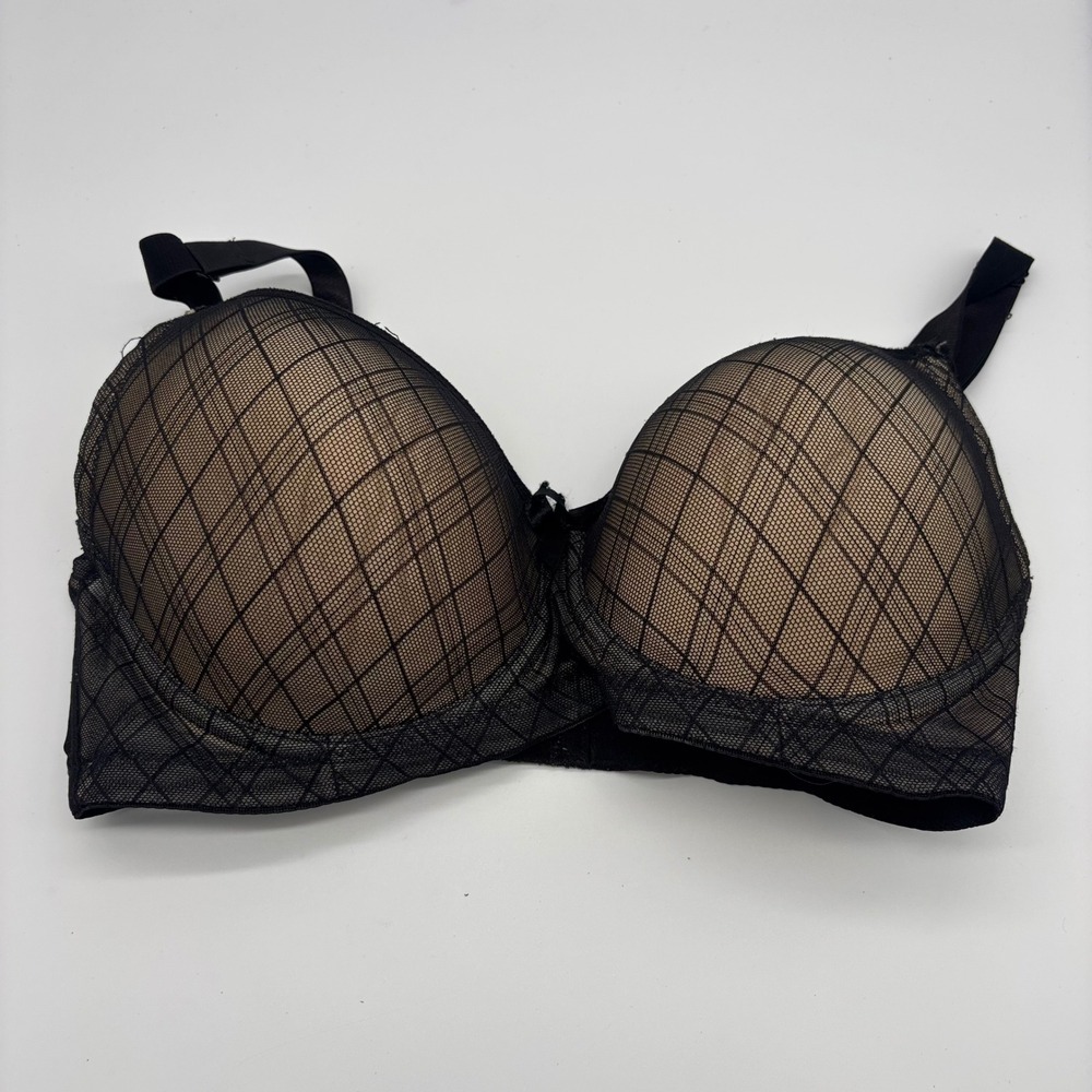 Paramour Black Mesh Overlay T-Shirt Bra 36D P5333